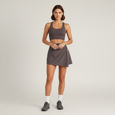 Women's Asymmetrical Hem Active Skort with Built-In Shorts and Snap-Front Overlay