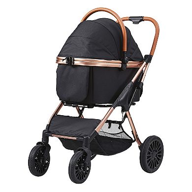 Pet Stroller 4-Wheel Dog Stroller with Brakes Detachable Carrier 66 LB Black