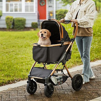 Pet Stroller 4-Wheel Dog Stroller with Brakes Detachable Carrier 66 LB Black