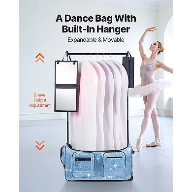 Dance Bag with Garment Rack 29" Rolling Duffel with Privacy Curtain Blue