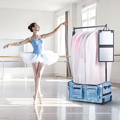 Dance Bag with Garment Rack 29" Rolling Duffel with Privacy Curtain Blue