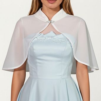 Women's Sheer Chiffon Capelet with Satin Trim Structured Collar and Sparkling Clasp Front