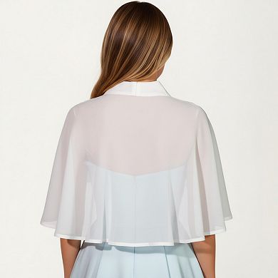 Women's Sheer Chiffon Capelet with Satin Trim Structured Collar and Sparkling Clasp Front