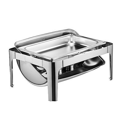 Roll-Top Chafing Dish Set 9 Qt Stainless Steel Rectangular Buffet Server Silver