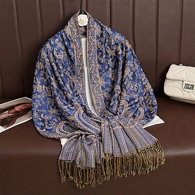Women's Jacquard Paisley Shawl Scarf with Elegant Fringe Hem
