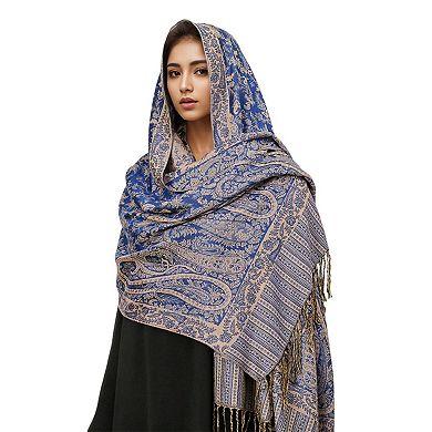 Women's Jacquard Paisley Shawl Scarf with Elegant Fringe Hem