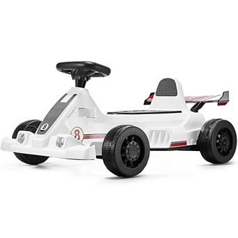 Kids Electric Go Kart 6V Pedal Racer with LED Light and Horn White