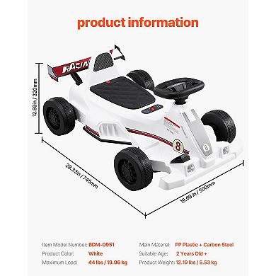 Kids Electric Go Kart 6V Pedal Racer with LED Light and Horn White