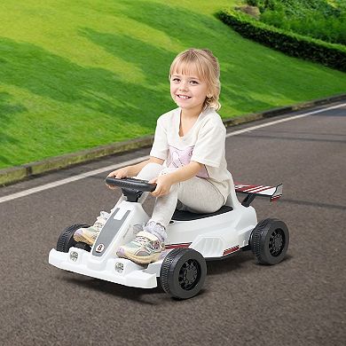 Kids Electric Go Kart 6V Pedal Racer with LED Light and Horn White