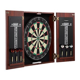 Dartboard and Cabinet Set Official Size Game Bundle with Steel Tip Darts