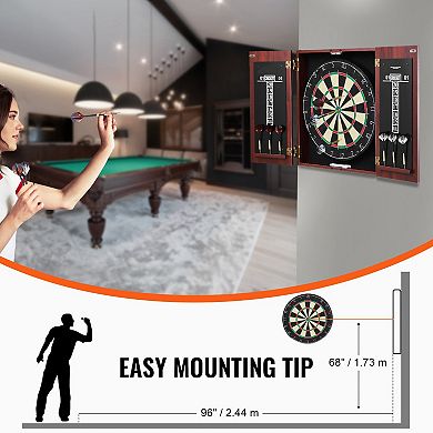 Dartboard and Cabinet Set Official Size Game Bundle with Steel Tip Darts
