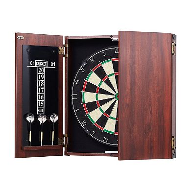Dartboard and Cabinet Set Official Size Game Bundle with Steel Tip Darts