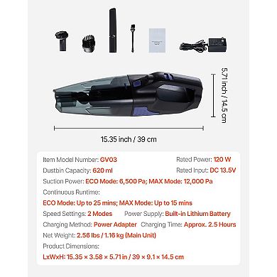 Cordless Handheld Vacuum Lightweight with HEPA Filter and Brushes