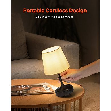 Compact Black Cordless Desk Lamp with Portable Design & Fabric Shade