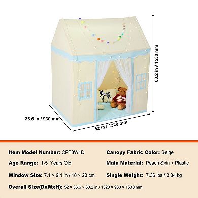 Kids Play Tent with Mat and Light Indoor Outdoor Playhouse Beige