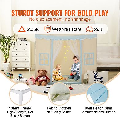 Kids Play Tent with Mat and Light Indoor Outdoor Playhouse Beige