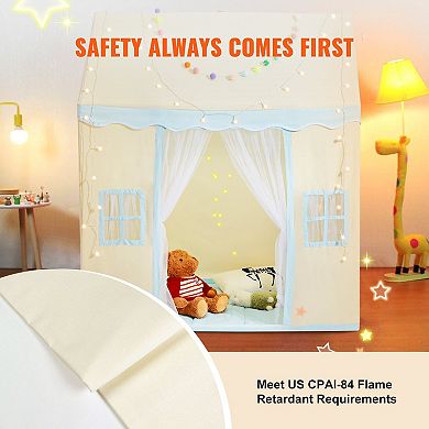 Kids Play Tent with Mat and Light Indoor Outdoor Playhouse Beige