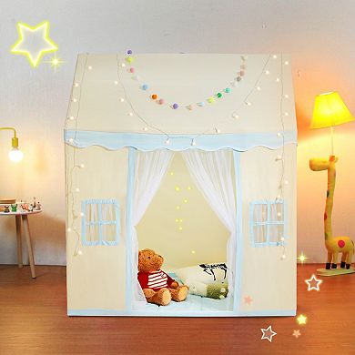 Kids Play Tent with Mat and Light Indoor Outdoor Playhouse Beige