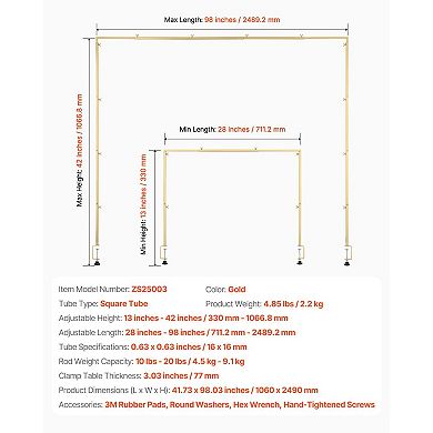 Adjustable Gold Table Arch Stand 13"-42" Tall for Party Decor