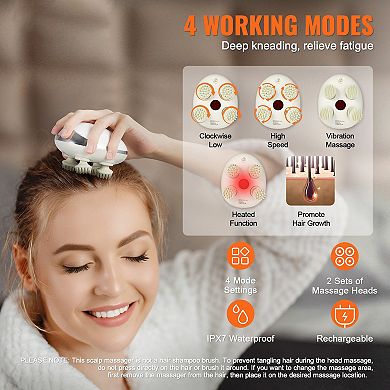 Heated Scalp Massager with 8 Interchangeable Massage Heads