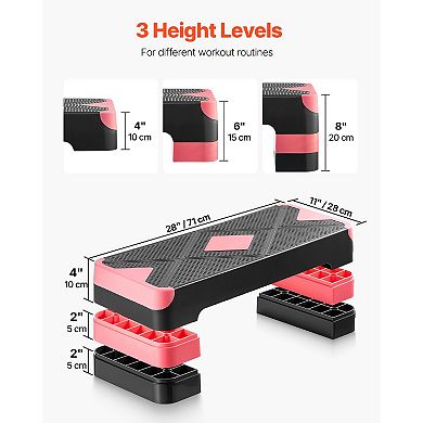 Aerobic Step Platform 28" Adjustable Stepper with 4 Risers Red