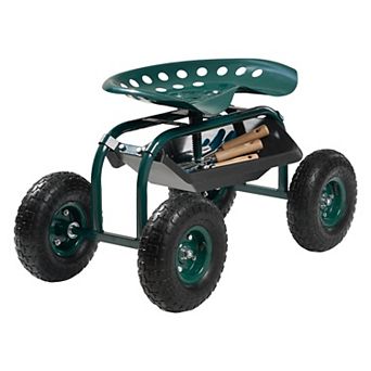 Rolling Garden Scooter with Swivel Seat & Multi-compartment Tool Storage