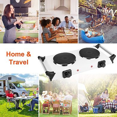 2000W Electric Dual Burner Hot Plate, Portable Coil Stove with 5 Temp Settings & Handles