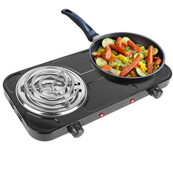 2000W Electric Double Burner Hot Plate, Portable Coil Stove with 5 Temp Settings & Non-Slip Feet