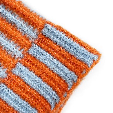 Knit Beanie with Colorblock Stripes and Folded Cuff Winter Hat