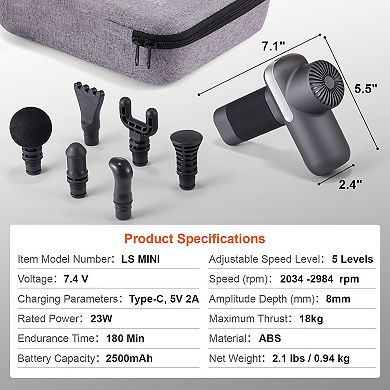 Mini Percussion Massage Gun with 5 Speeds & 6 Interchangeable Heads