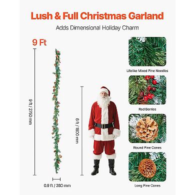 9ft Pre-Lit Artificial Christmas Garland with Pine Cones
