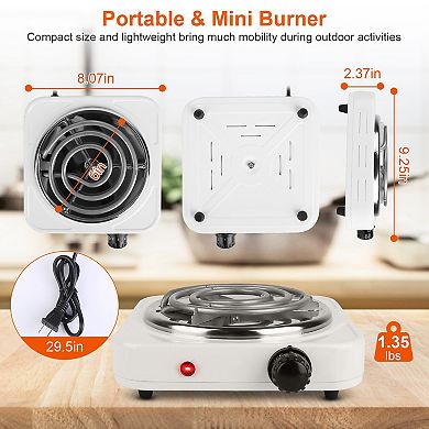 1000W Electric Single Burner Hot Plate, Portable Coil Stove with 5 Temp Settings & Non-Slip Feet