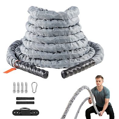 Battle Rope 30Ft 1.5" Heavy Exercise Rope with Protective Sleeve Gray