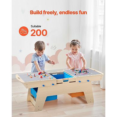 Kids Wooden Activity Table Reversible Top with 200 Bricks and Storage Bins