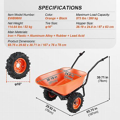 Heavy-Duty Electric Wheelbarrow with 7 Cu.Ft Capacity & Dual Wheels