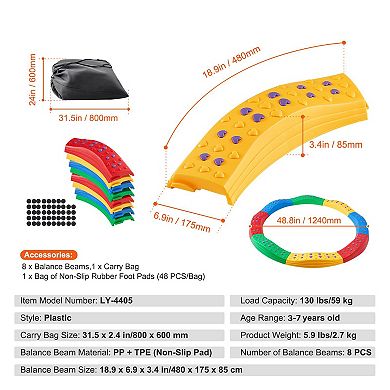 Balance Beam Stepping Stones 8pc Non-Slip Toddler Coordination Set