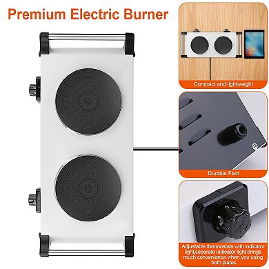 2000W Electric Dual Burner Hot Plate, Portable Coil Stove with 5 Temp Settings & Handles