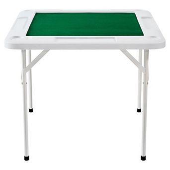 Folding Mahjong Domino Table with Green Top and Cup Holders