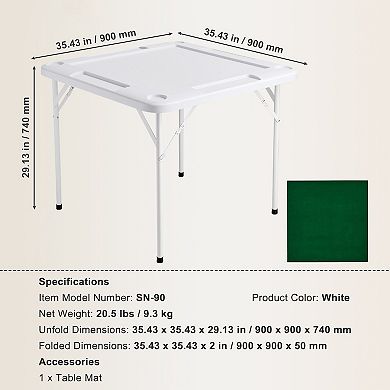 Folding Mahjong Domino Table with Green Top and Cup Holders