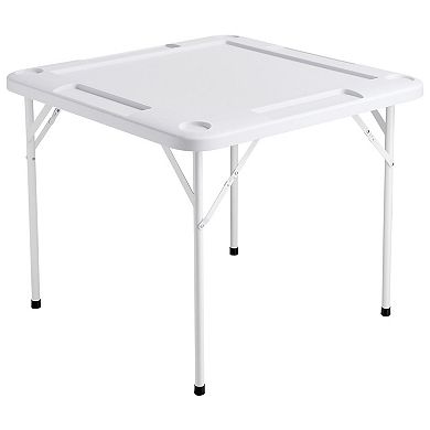 Folding Mahjong Domino Table with Green Top and Cup Holders