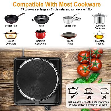 1500W Electric Single Burner Hot Plate Portable Stove with 5 Temp Settings