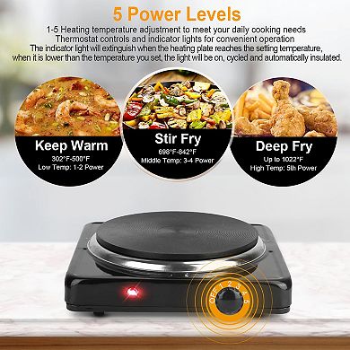 1500W Electric Single Burner Hot Plate Portable Stove with 5 Temp Settings
