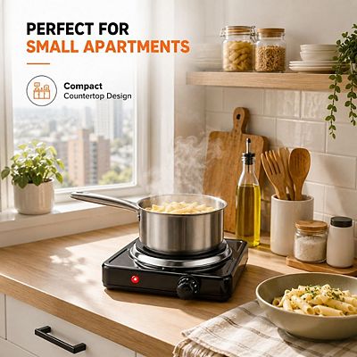 1500W Electric Single Burner Hot Plate Portable Stove with 5 Temp