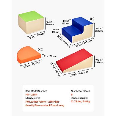 Foam Climbing Toys 6-Piece Indoor Playset for Toddlers Easy-Clean PU Blocks