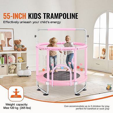 55" Kids Trampoline with Net and Basketball Hoop Pink