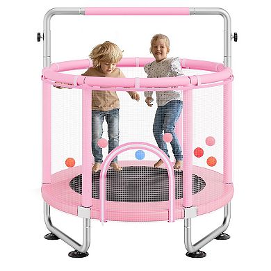 55" Kids Trampoline with Net and Basketball Hoop Pink