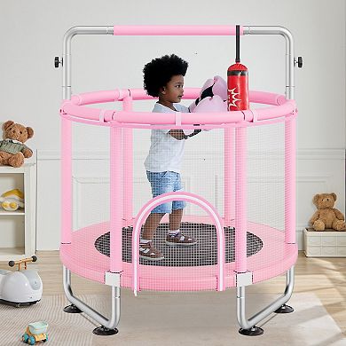 55" Kids Trampoline with Net and Basketball Hoop Pink