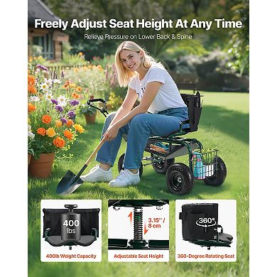 Adjustable Garden Stool with 360° Swivel Seat & Ergonomic Backrest