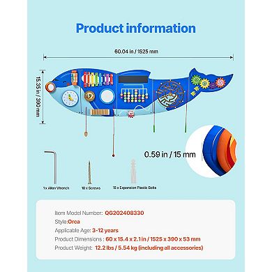 Orca Activity Wall Panel Montessori Sensory Busy Board 12-Activity Set