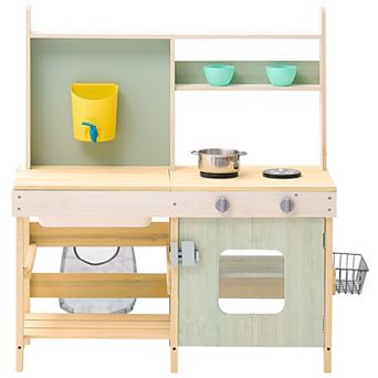 Outdoor Mud Kitchen Wooden Play Kitchen Set with Faucet and Cookware